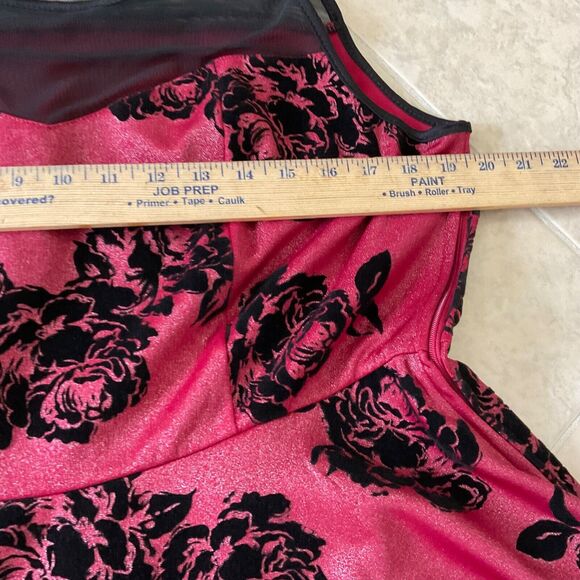 Trixxi Flocked Fit & Flare Skater Dress women plus size 1X Retro Pinup pink shim - Picture 6 of 9